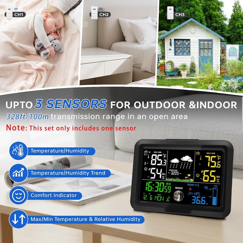 YZDTECH Digital Wireless Rain Gauge Outdoor, Home Weather Station Wireless Indoor Outdoor with Self-Emptying Rain Gauge, Thermometer, Barometer, Hygrometer, Atomic Clock, Weather Forecast and Alerts - Image 4